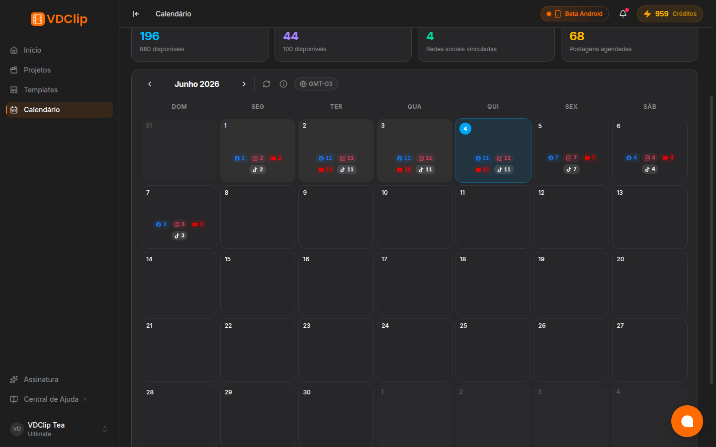 Calendar monthly grid with scheduled posts