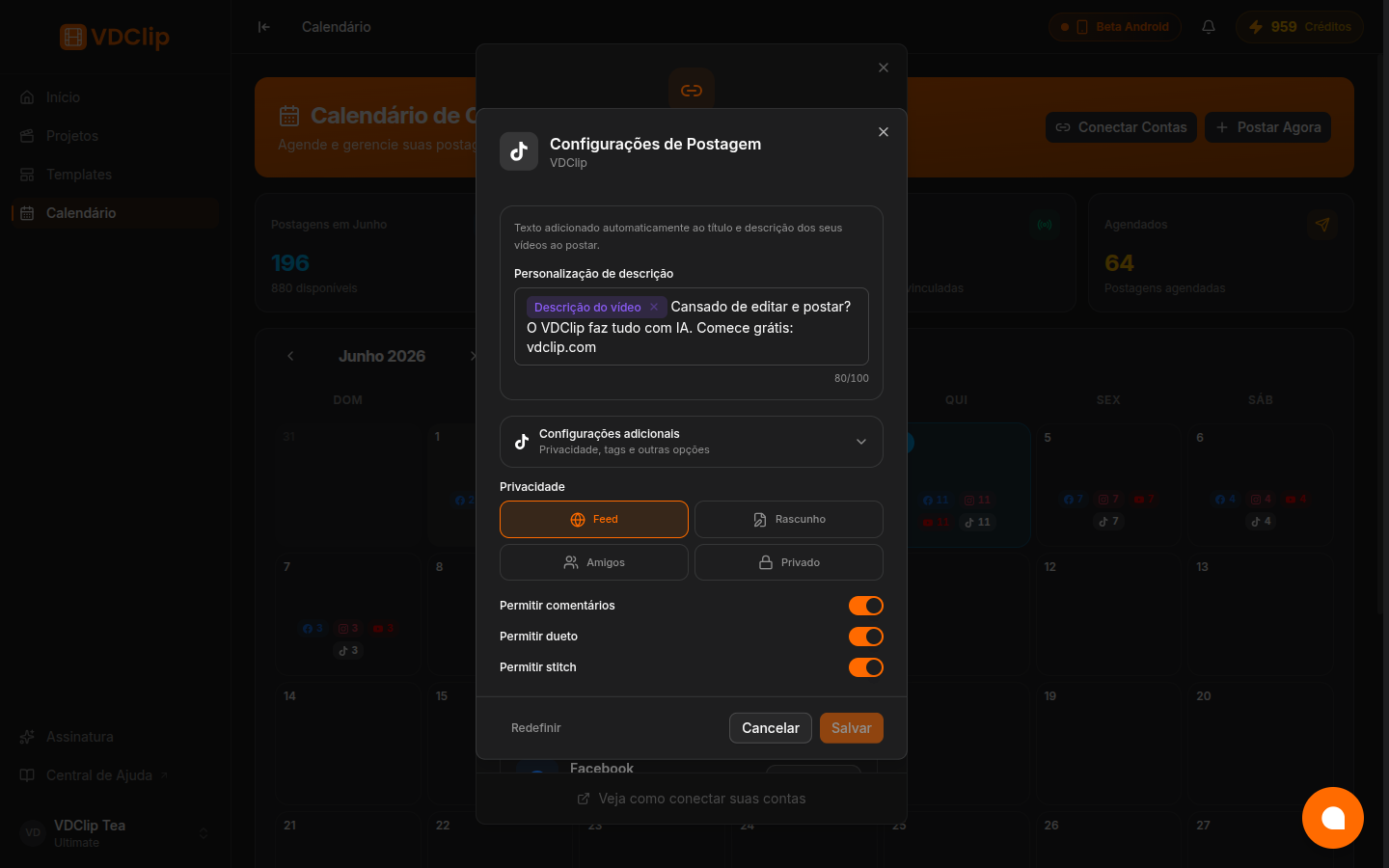 Additional settings with default privacy and interaction options