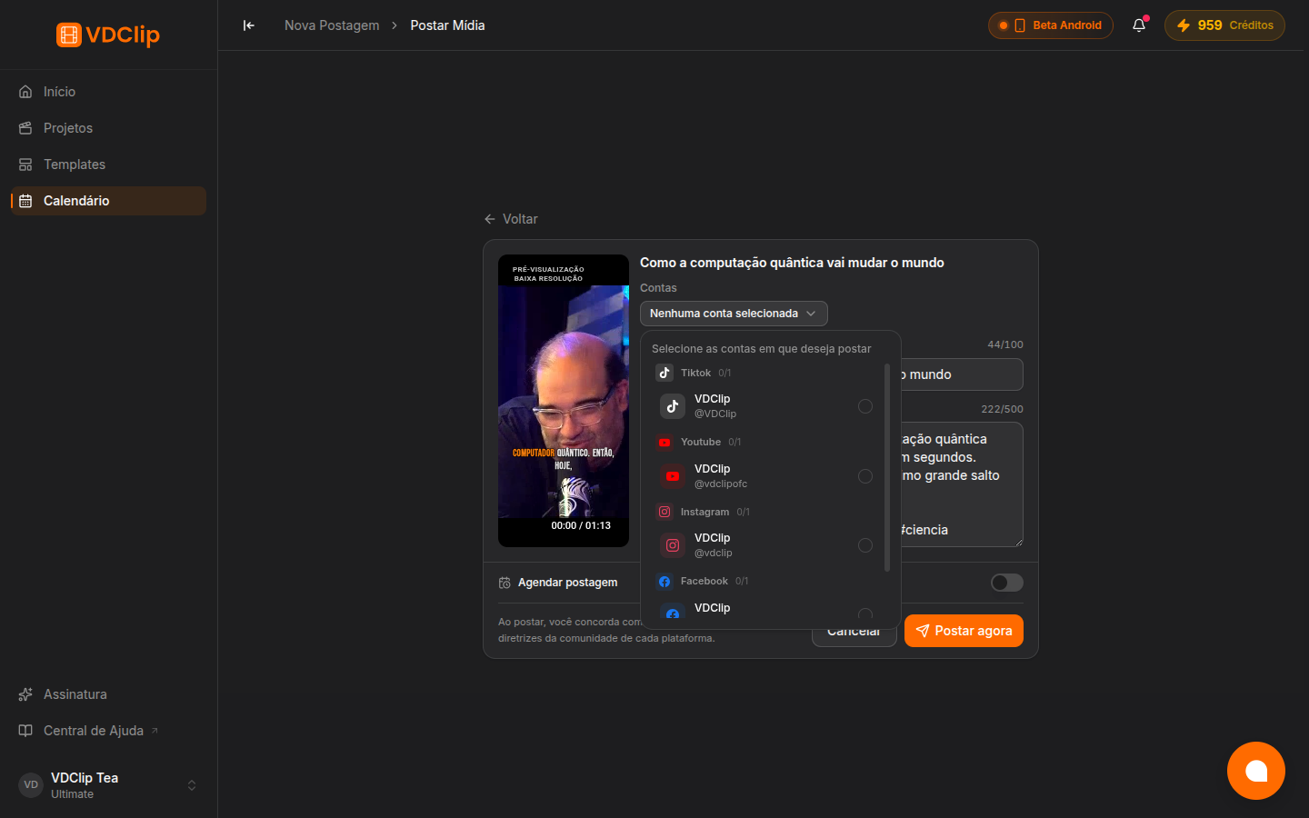 Account selector with connected platforms