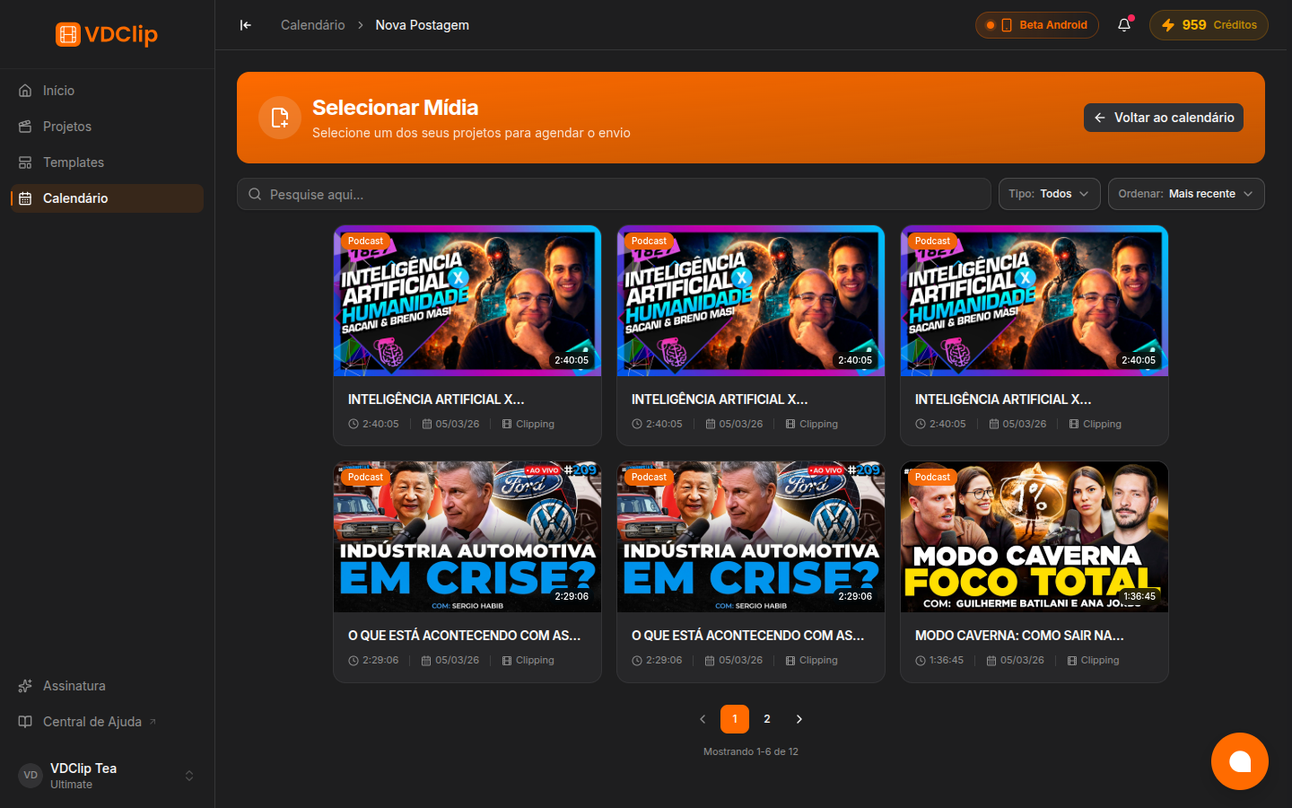 Media Picker showing available clips