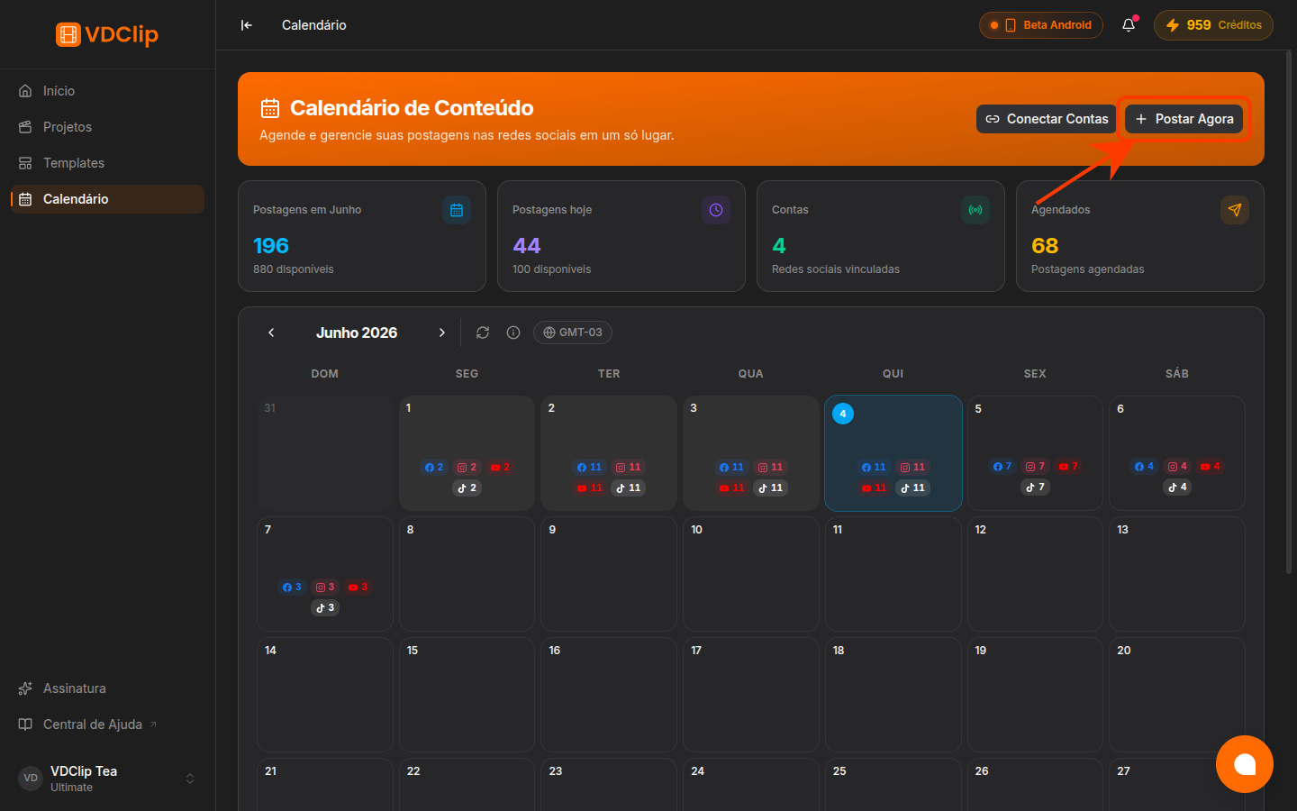 Calendar with New Post button highlighted