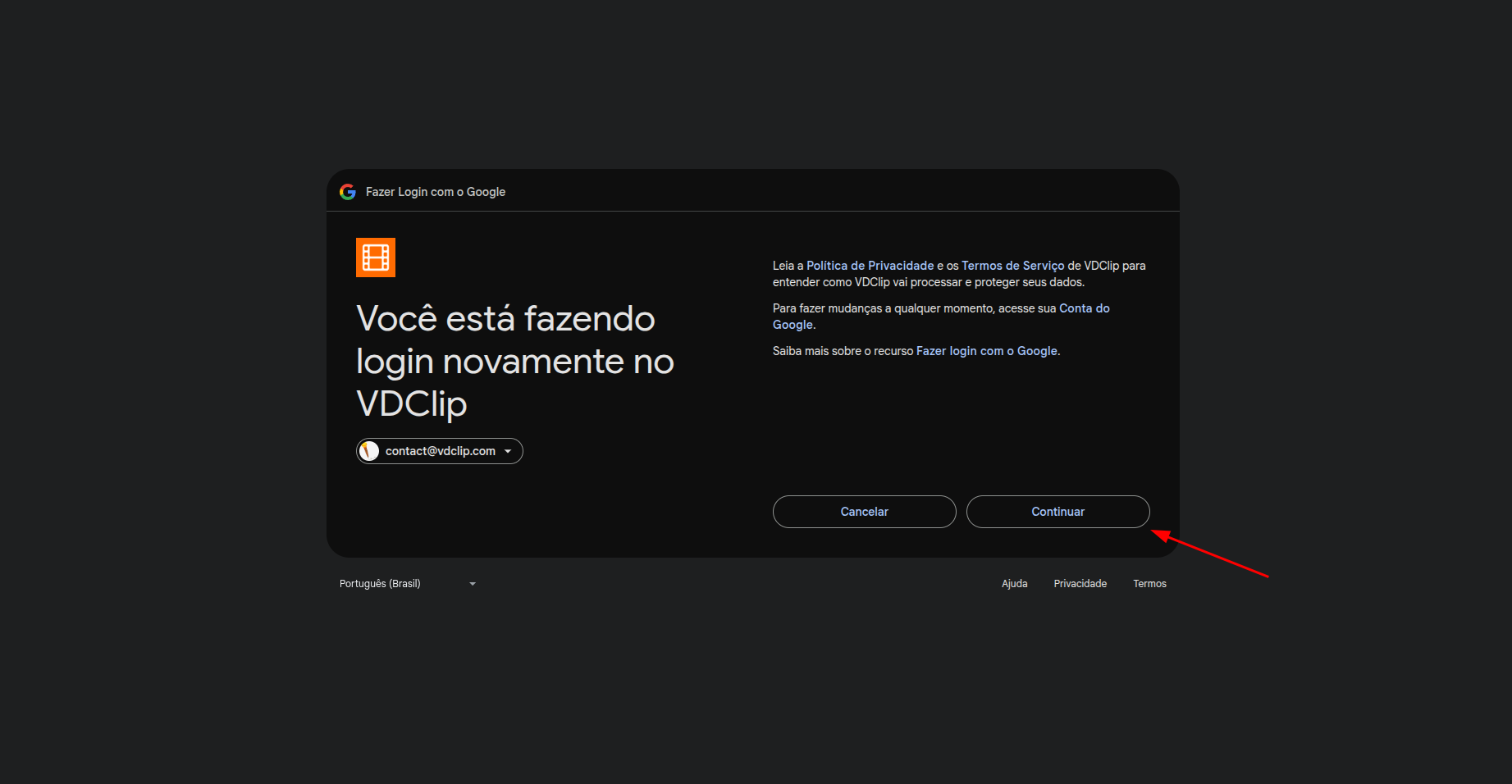 YouTube channel selection screen