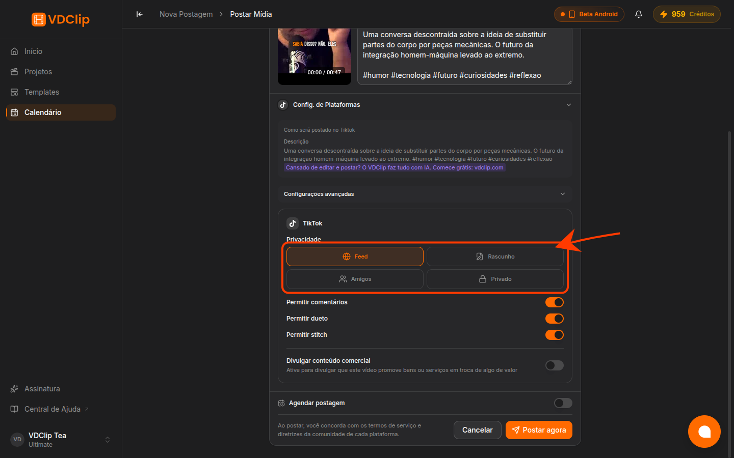 Post scheduling form showing the TikTok privacy level dropdown with all options