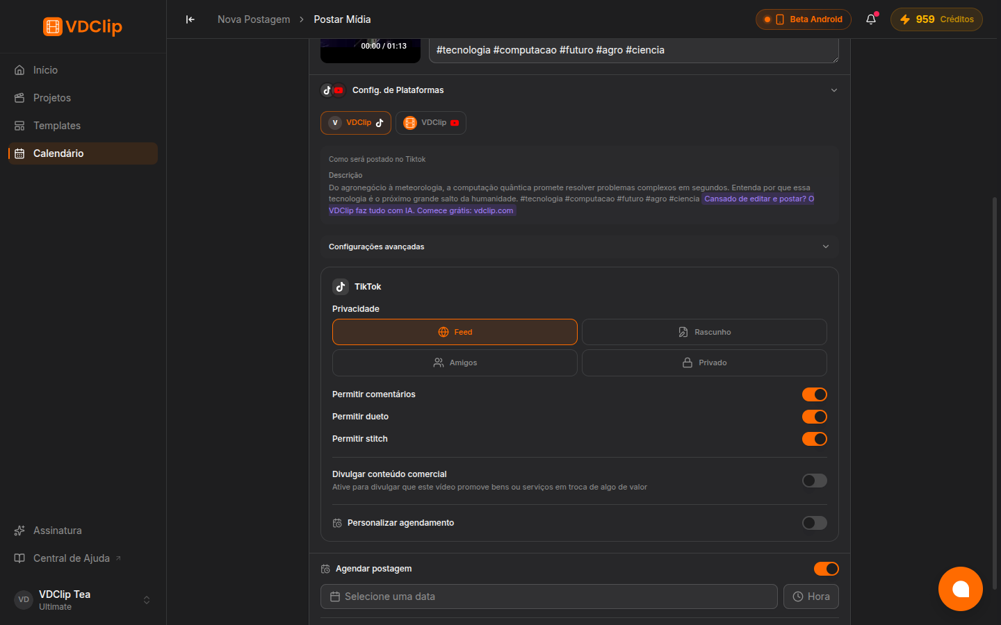 TikTok privacy settings dropdown in the post scheduling view