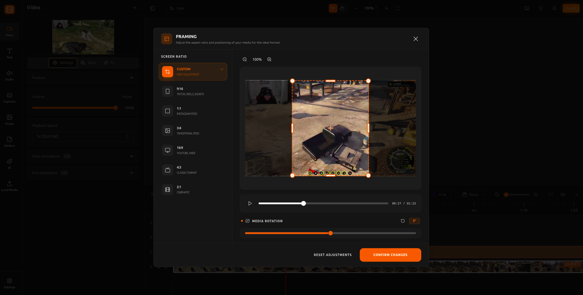 Crop modal with adjustable handles to define the visible area