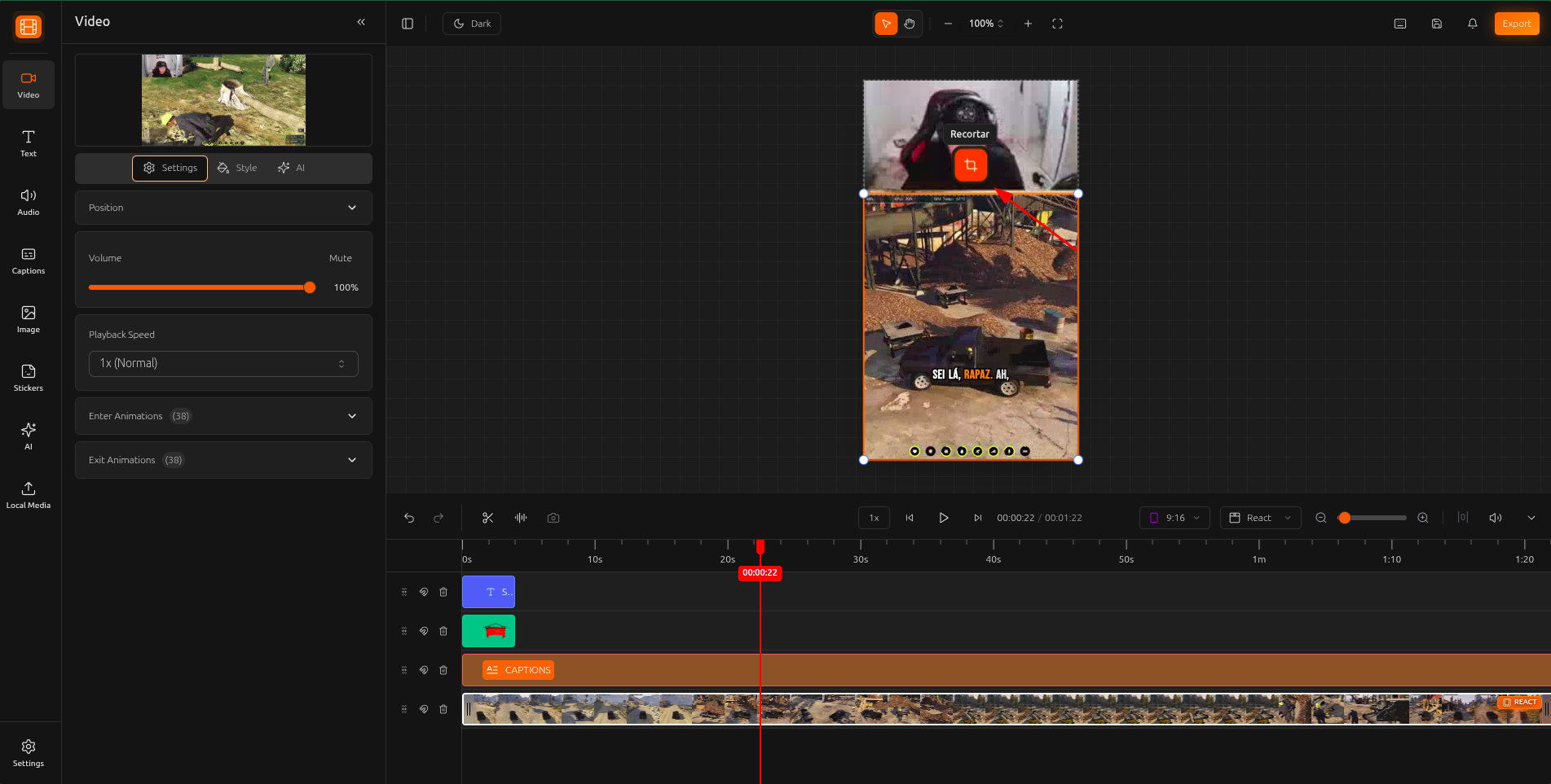 Crop toolbar showing the crop button and options