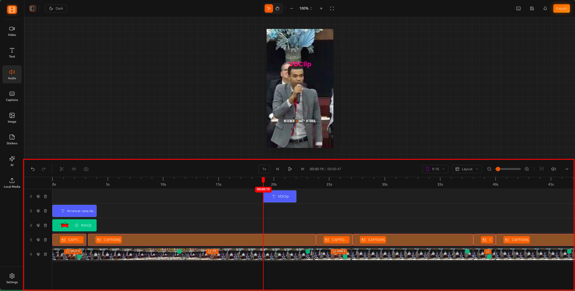 Timeline overview showing tracks and playback controls