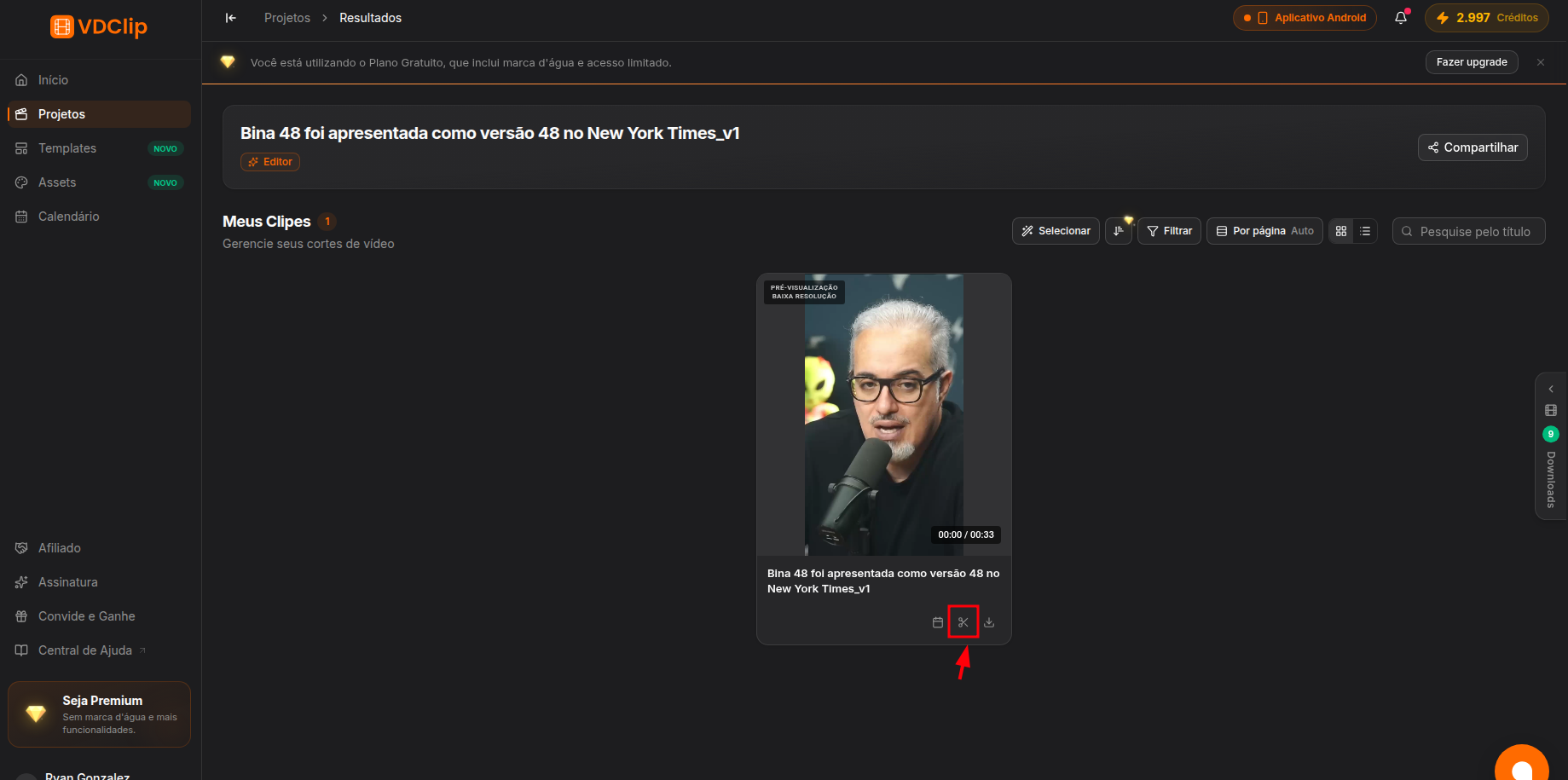 Uploaded project in Projects with the scissors button to open the editor