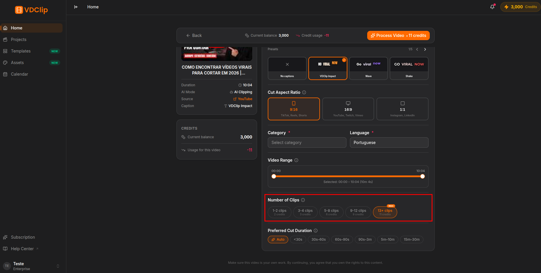 Clip count selector