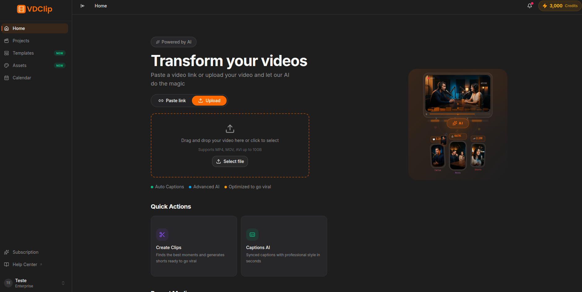 Upload interface