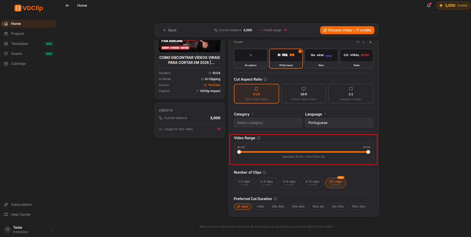 Video range slider