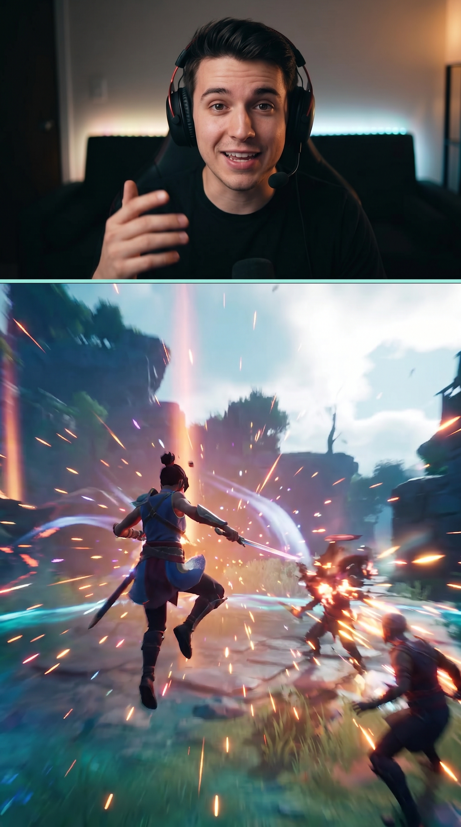 Preview of the React layout with a reaction webcam on top and gameplay below