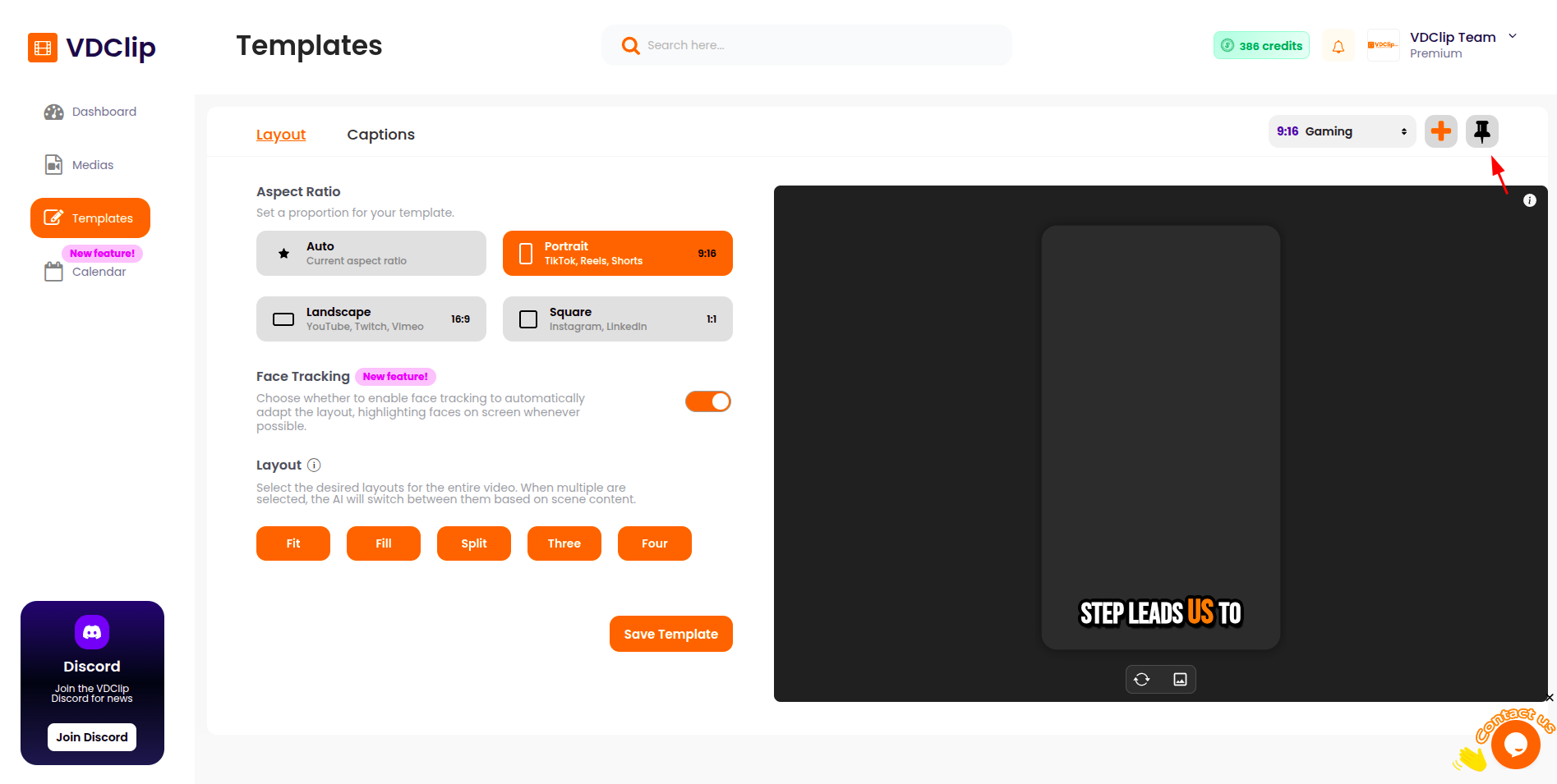 Screenshot showing how to set a template as default in VDClip